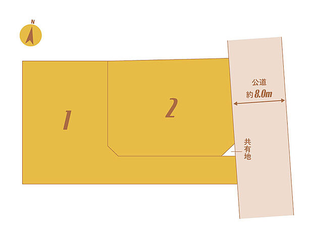 【【全体区画図】】前面道路はゆとりのある幅で、お車の出し入れもスムーズに行えます!生活環境の整った全2区画の分譲地です♪