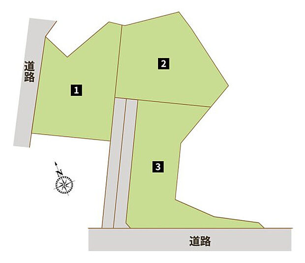 【【全体区画図】】全3区画の分譲地です。閑静な住宅街に立地し、落ち着いた街並みの中でゆったりとした暮らしを実現します！