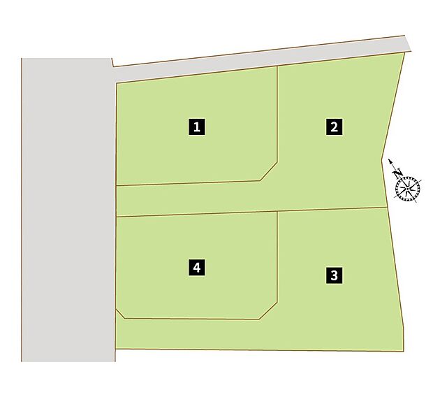 【【全体区画図】】全区画63坪以上。全4区画の分譲地です。閑静な住宅地に立地し、市街地が近く生活便利な環境です。