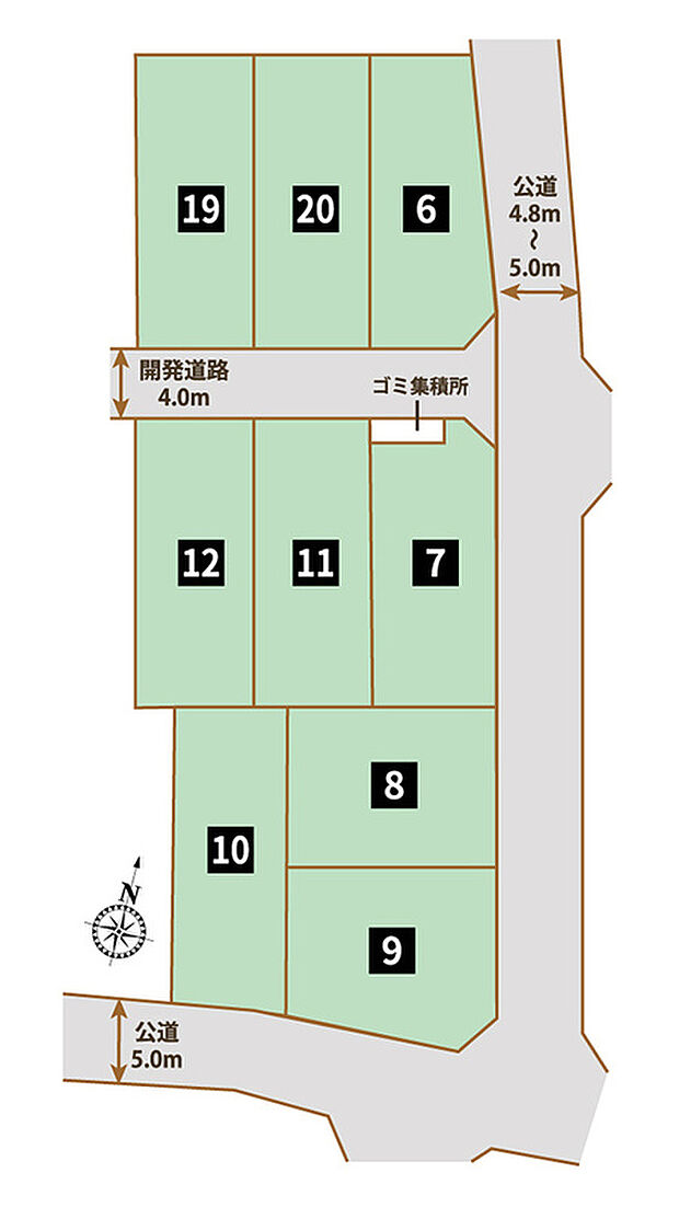 【【全体区画図】】分譲地内にゴミ集積所があり、日々の暮らしを快適にサポートします!嬉しい都市ガス・本下水エリア♪