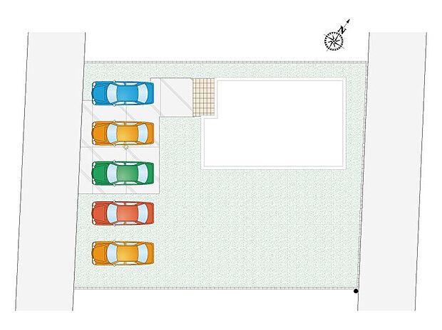 【【全体区画図】】閑静な住宅地に立地し、陽当たり良好の敷地です。約94坪とゆとりある広さで、5台以上の駐車スペースやお庭も確保できます。