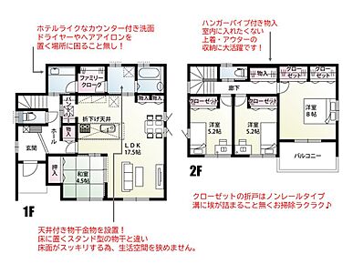 家族間のプライバシーも守る、洗面室・脱衣室分離型の間取り！ファミリークローク付きの為「洗濯→乾燥→収納」の動線もバッチリです♪ 