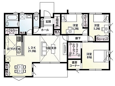 建売物件には希少な、20帖以上のLDKを採用！友人やご家族が大勢遊びに来ても、圧迫感なく寛ぐことが出来る空間です♪ 