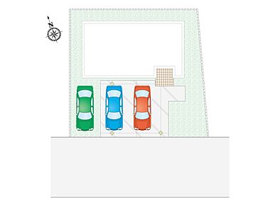 並列３台駐車可能！後付けの倉庫や、雨風から自転車・バイクを守るサイクルハウスを置いても余裕のある広さです。 