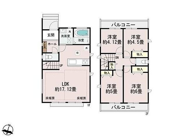 【4LDK】床暖房を採用した明るいリビングダイニングは、家族が自然に集まる寛ぎの場になりそう。