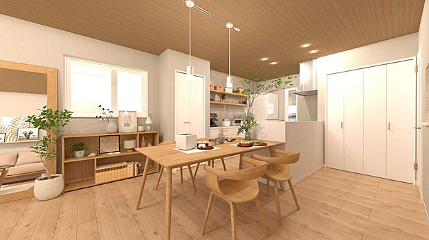 【ダイニングキッチン】キッチンとダイニングは横並びのレイアウト。料理の配膳・片付けがしやすく料理時間も楽しくなります。※画像はイメージです。