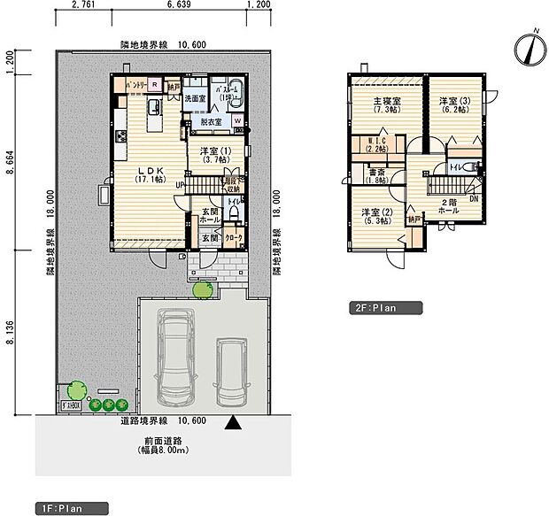【4LDK＋書斎】※プラン図は図面を基に描いておりますので実際と多少異なる場合があります。※小物類・外構は価格に含まれます。冷蔵庫・洗濯機・車は価格に含まれません。
