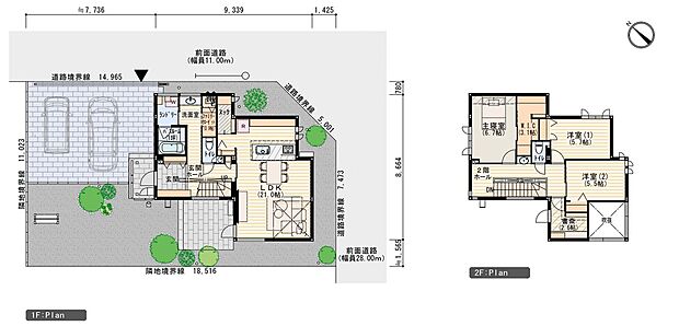 【3LDK+書斎】※プラン図は図面を基に描いておりますので実際と多少異なる場合があります。※小物類・家具・外構は価格に含まれます。冷蔵庫・洗濯機・車は価格に含まれません。