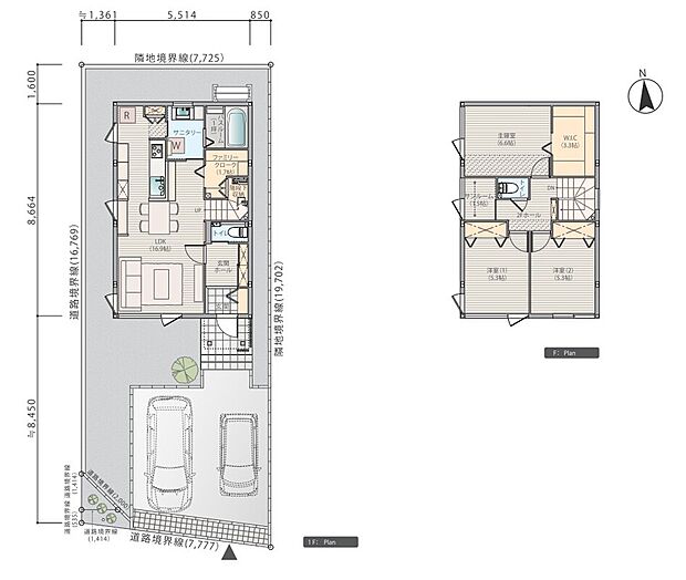 【3LDK+S】※プラン図は図面を基に描いておりますので、実際と多少異なる場合があります。家具・小物・外構は価格に含まれます。洗濯機・冷蔵庫・車は価格に含まれません。
※土地面積に位置指定道路:0.99m2含む