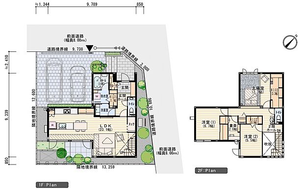 【3LDK+書斎】※プラン図は図面を基に描いておりますので、実際と多少異なる場合があります。家具・小物・外構は価格に含まれます。洗濯機・冷蔵庫・車は価格に含まれません。
※入居予定年月：2026年8月（【本建物は2026/8/1以降の引渡を条件とさせて頂きます。】当分譲地の残建売、宅地販売拠点として7/中旬迄モデルハウスとして運用いたします。（7/中～末補修期間））