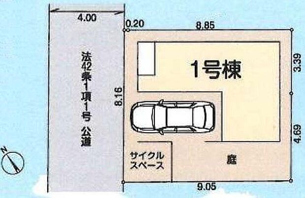 ☆全体区画図☆
大切なお車を雨風から守ってくれるビルトイン車庫ございます。
サイクルスペースや、南側に庭がございます。