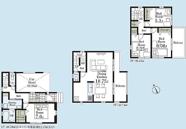 (２号棟)、価格4780万円、4LDK、土地面積73.77m2、建物面積124.53m2