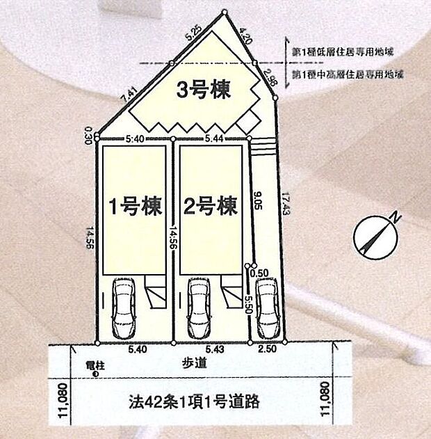 ☆全体区画図☆カースペースございます。前面道路広々しており、車通りも少ないため、車庫入れが苦手な方でもスイスイ楽々♪