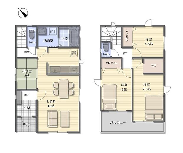 建物プラン例(1区画)4LDK、土地価格2580万円、土地面積112.07m2、建物価格1700万円、建物面積89.43m2
