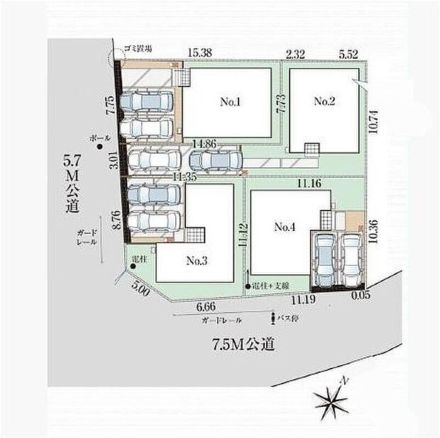 ☆全体区画図☆各棟2台駐車スペースございます!前面道路ゆとりがございますので、駐車時も安心して行えます。