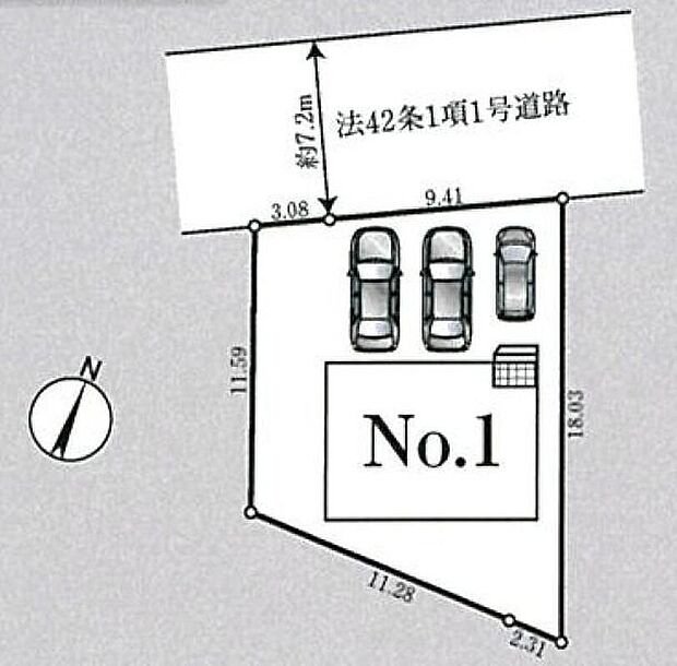 【☆全体区画図☆】カースペース並列3台可能です。(車種による)