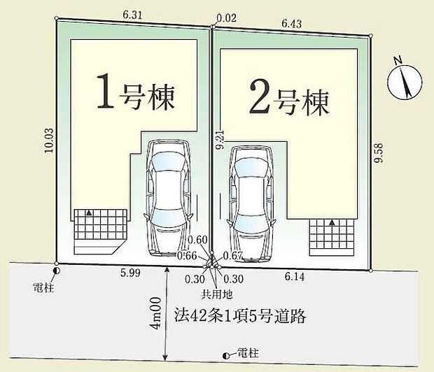 【全体区画図】ビルトイン車庫ございます。
南面道路接道のため資産価値も高まります♪