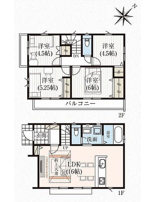 【２区画】土地価格:2030万円　プラン建物価格:1650万円　プラン間取り:4LDK　土地面積:107.24m2プラン建物面積:85.7m2