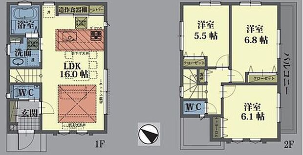 【3LDK】○16帖のLDKは開放感溢れる折上天井採用♪
○家事動線スムーズな水回り集中設計♪
○各居室収納完備でお部屋がスッキリ片付きます♪