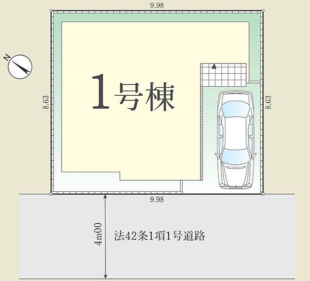 【全体区画図】カースペース1台可♪前面道路は車通りが多くないので、お車の出し入れもラクラクです♪