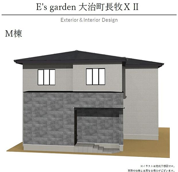 【【M棟　外観パース】】シックで落ち着いた色合いが魅力的な住まいです。駐車場を3台確保し、セカンドカーの所有や、お車で来客の際もスムーズにご案内できます。