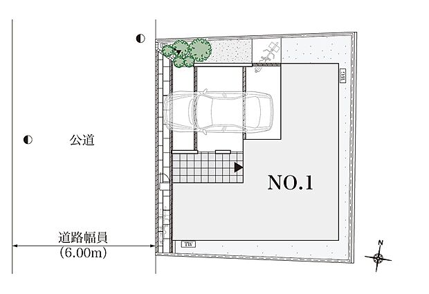 ※敷地配置図
前面道路約6mの開放感