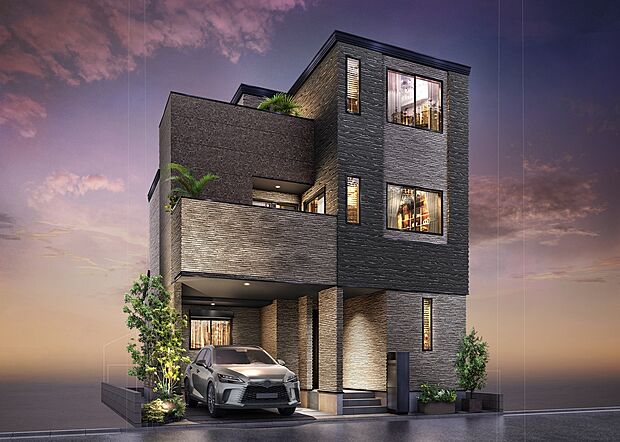 【完成予想図(外観)】スタイリッシュな外観デザイン。住まいとしての質というゆとりを追求。