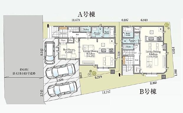 道幅が6mあるのでお車の出し入れもラクラです♪駐車スペースも2台完備(A号棟のみ、車種による)でゆとりあるスペースです