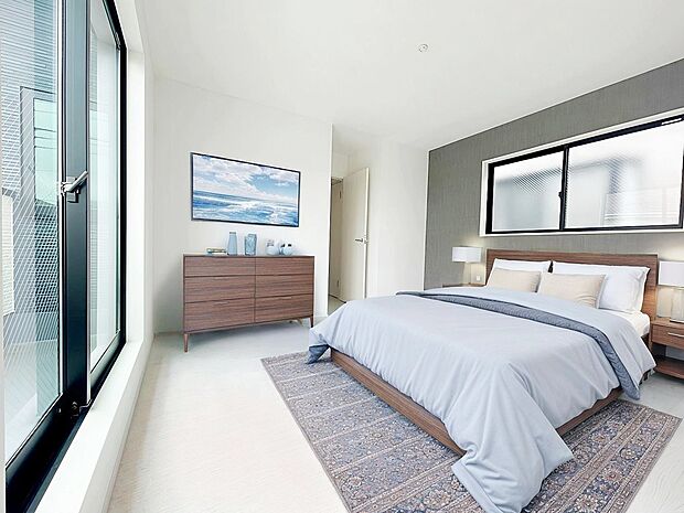 【リビング以外の居室】建物全体の窓の数も増えておりますので、換気性能に優れた物件です。窓を開ければ家中を気持ちの良い風が通り抜けます。※家具をCGで加工しています。家具付き販売ではございません。