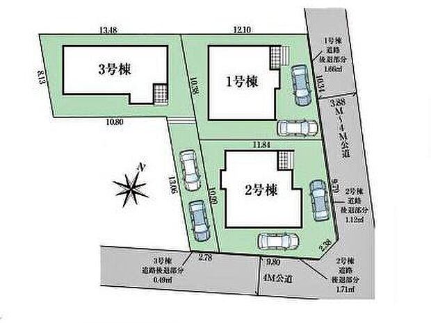 【全体区画図】車種によりカースペース2台分ございますので、
家族分の自転車を駐輪したり、来客用の駐車スペースとしてもお使いいただけます♪