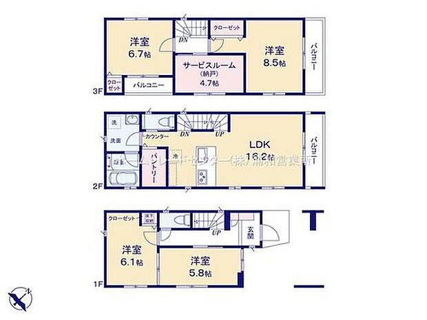 【4LDK+S】建物面積は車庫部分（約8.98m2）含まれます。

☆パントリーを設置☆
キッチンに隣接してパントリーを設置しました。食品のストックや調理器具の保管などができ大変便利です。