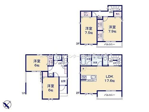 【4LDK】建物面積は車庫部分（約9.93m2）含まれます。

☆全室南東向き☆
全ての居室が南東に面しており2面採光になっており光と風を取り入れられます♪