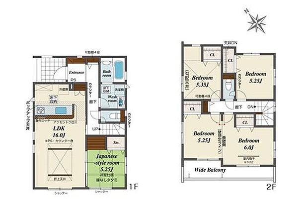 【4LDK】ライフステージに合わせてお使いいただけるフレキシブルな間取♪
腰を下ろして作業ができる和室！広さもあるので客間としても◎
ホール収納やキッチン後方のカウンター付き収納などで空間をスッキリ使いやすく♪