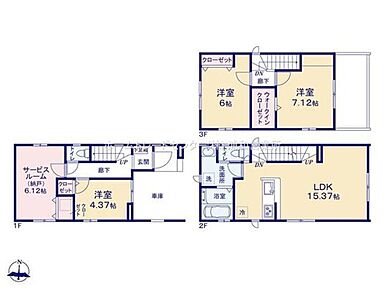 建物面積は車庫部分（約6.94m2）含まれます。

☆ウォークインクローゼットを設置☆
衣類だけでなく、鞄などの小物からスーツケースやレジャー用品などの大きな物までたっぷり収納できます♪ 