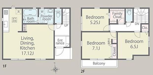 【3LDK】カースペース2台分(車種による)ございますので、家族分の自転車を駐輪したり、来客用の駐車スペースとしてもお使いいただけます。
2階にはファミリークロークを設置。洋服や小物類などを効率よく収納できます♪