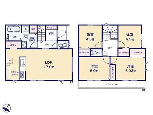 【4LDK】◇お水や調味料のまとめ買いしても置き場所に困らないパントリー付き♪
◇全居室収納スペース完備で、いつでもお部屋をすっきりとお使い頂けます♪
◇2部屋から行き来できる陽当たり良好なバルコニー付き♪