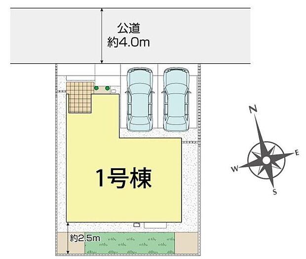 【全体区画図】周辺は交通量の少ない生活道路なので小さなお子様がいても安心です。2台を並列駐車できるゆとりあるカースペースです☆ぜひご覧下さい！