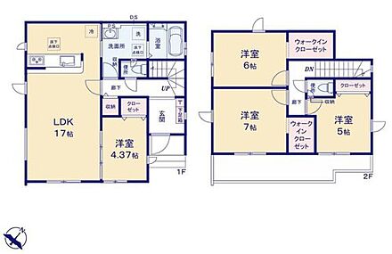 WICを2ヵ所完備！奥行きもしっかりあるので衣類だけでなく、スーツケースなどの大きな物までたっぷり収納出来ます☆洗面所はキッチン、廊下から出入りできる２WAYの効率的な家事導線！ 