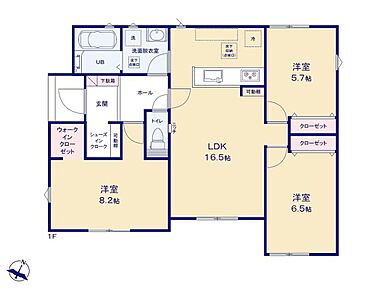 生活動線がコンパクトで人気の平屋プラン♪
LDKを中心にした間取で家族が自然と顔を合わせます◎
主寝室にはWIC付きで衣類や小物をたっぷり収納☆ 