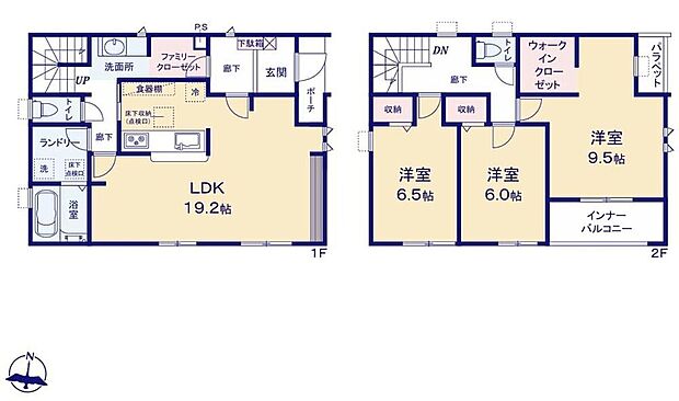 【3LDK】全ての居室を南に向けてレイアウトした明るい住まいです☆9.5帖主寝室のウォークインクローゼットは衣類だけでなく、鞄などの小物からスーツケースやレジャー用品などの大きな物までたっぷり収納できます♪