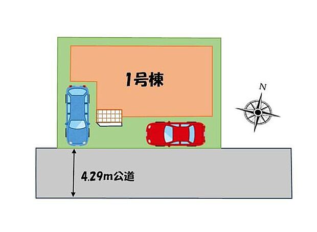 【全体区画図】カースペース２台分ございますので、家族分の自転車を駐輪したり、来客用の駐車スペースとしてもお使いいただけます。コンビニが徒歩3分の快適環境♪ぜひ一度ご覧下さい！