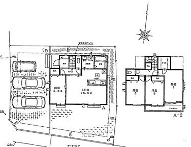 16.6帖LDKを中心とした4LDK。1階には5.6帖の洋室を設け、客間や仕事部屋としても使いやすい設計です。2階には8帖の主寝室と6帖洋室2部屋を配置し、家族それぞれの個室もしっかり確保しています。 