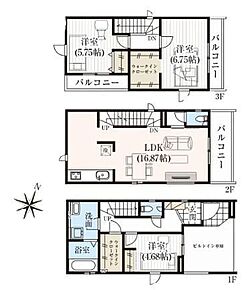 1F、3FにWICを完備！1Fにはコートやバッグなど収納すればお出かけ時も楽々！3Fには洋服はもちろん、季節物を入れても◎2Fリビングはプライバシーも守れてゆったり過ごせます♪ 