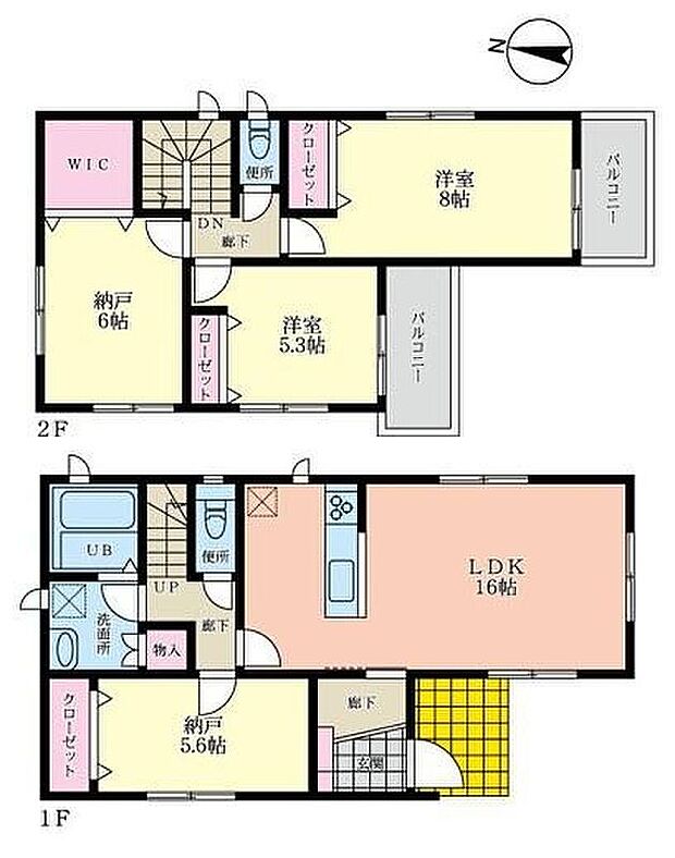 【2LDK+2S】☆主寝室8帖を確保☆主寝室は8帖の広々空間を確保致しました！南向きバルコニー付きで陽当たり良好♪洗面室にも収納付き☆