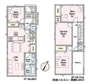 便利な「使うところにしまえる」玄関・キッチン・リビング各所に収納を設計！6.5帖の主寝室にはワイドなバルコニー付きで明るい2面採光を採用☆天気の良い日は、ご家族の洗濯物・お布団をまとめて干せます♪ 