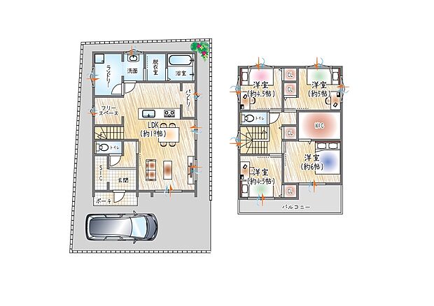 ※ライフシェアメンバーシップ適用価格
【5号地参考プラン図】(セミオーダー住宅 建物価格:2310万円~)
【建物面積:104.75m2】■3階建て×4LDKの収納充実プラン