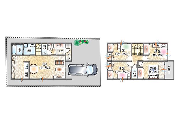 【【参考プラン】】(ベストプラン住宅 建物価格:2180万円~)
【建物面積:約93.17m2】2階×4LDK
各居室収納付きの4LDK。18帖のリビングは家具配置がしやすく、快適に過ごせる間取りです。