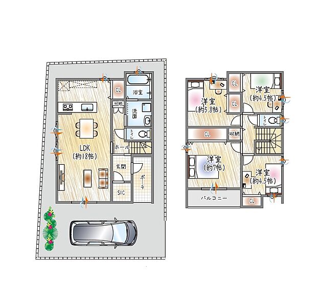 【4LDK】■2階建て×4LDK
全居室収納付き!大容量のSICで収納場所に困りません◎