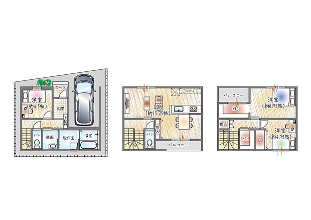 【3LDK】【参考プラン(3)】(ベストプラン建物価格:2480万円~)
■建物面積:93.17m2 ■3階建て×3LDK
FCL+WICで収納豊富!スッキリ整うお家。