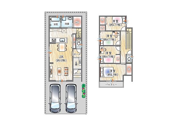 【【2号地／参考プラン(2)】】(ベストプラン建物価格：2480万円～)
■建物面積：94.83m2 ■2階建て×4LDK
各居室収納収納＋WIC付き！4LDKで、家族それぞれのプライベート空間もしっかり確保◎